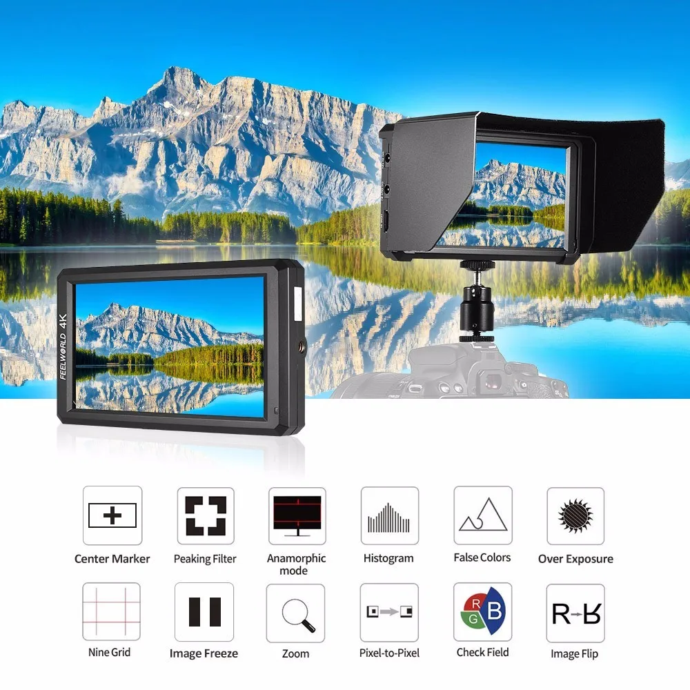Feelworld F6 профессиональный класс 5," ips 4K HDMI камера-топ HD монитор для DSLR или беззеркальной камеры с батареей