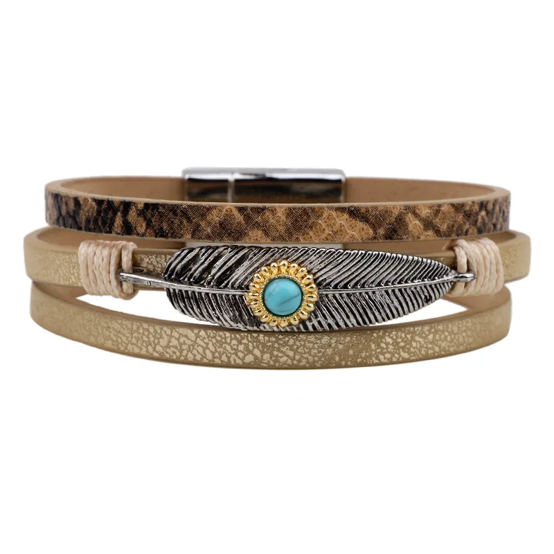 2018 корейский кожаный ручной работы вязаный винтажный сплав браслет с пером