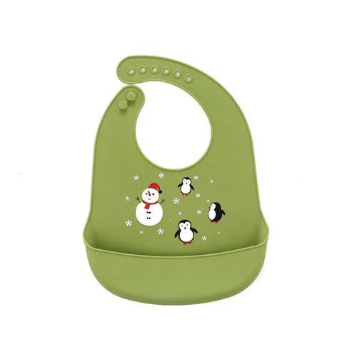 green snowman Детские нагрудники, водонепроницаемые Силиконовые Слюнявчики для кормления младенцев, регулируемые Слюнявчики, детские вещи для новорожденных, Мультяшные принты, нагрудник для мальчиков и девочек - Цвет: green snowman