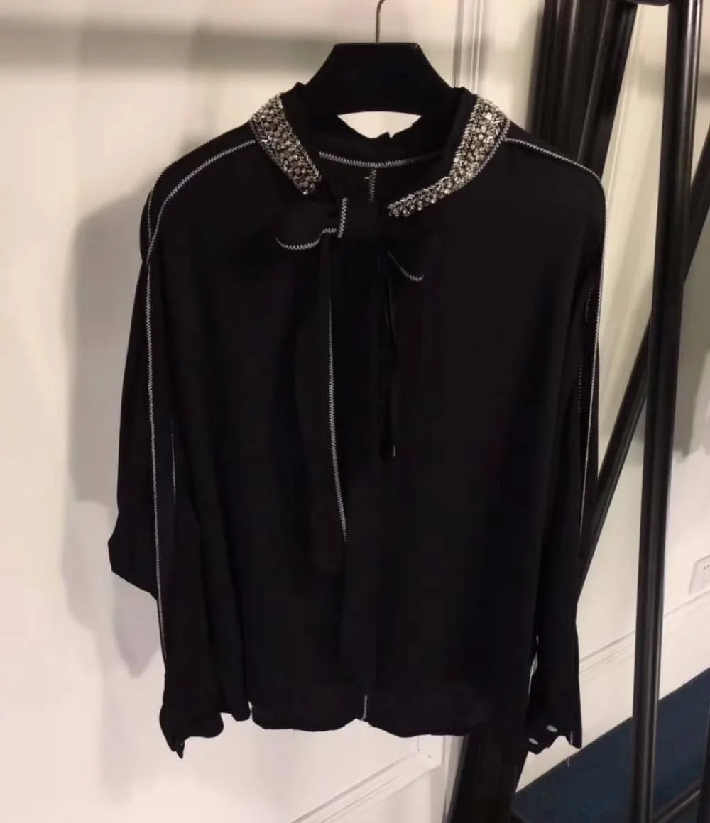 Blusas mujer de moda, черный темпераментный Топ, женский тонкий корейский Свободный модный костюм, элегантная офисная блуза с длинным рукавом