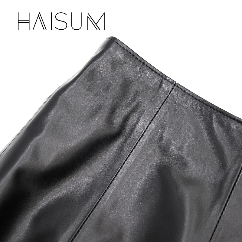 Женская юбка из натуральной кожи Haisum однотонная Плиссированная Юбка До Колена