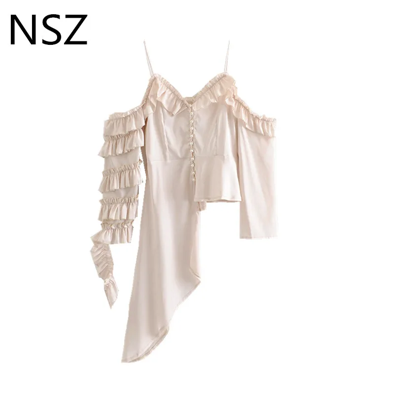 NSZ женская летняя без бретелек нестандартная рубашка гофрированные рукава