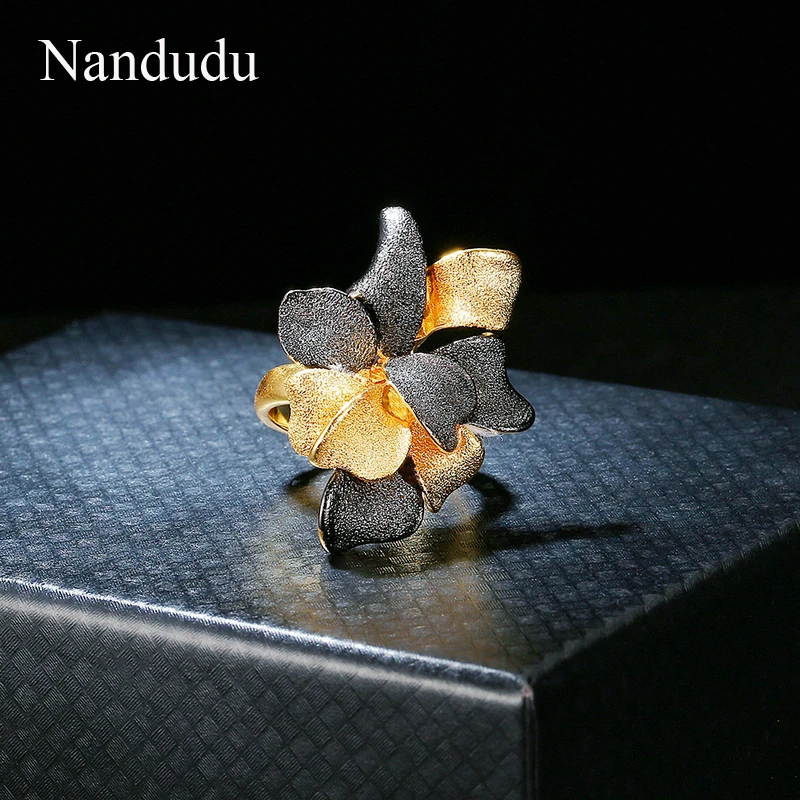 Nandudu кольца с черными и золотыми лепестками и цветами, аксессуары, модное ювелирное изделие, подарок на Рождество, Год, женские вечерние кольца R1921