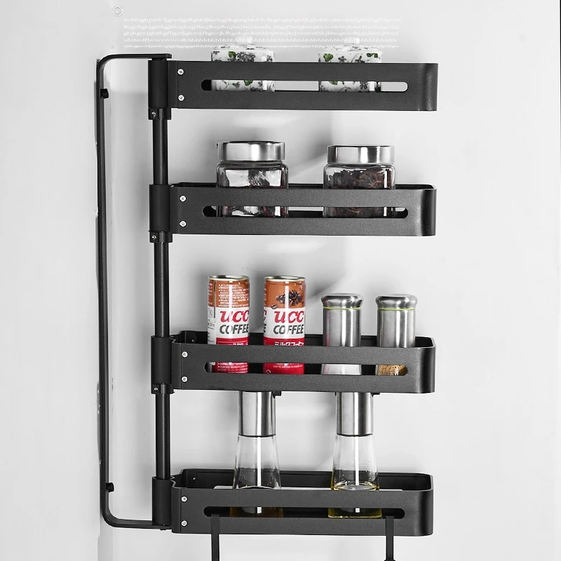 Черный кухонная полка для специй настенный Американский вращающийся Multi function Rack