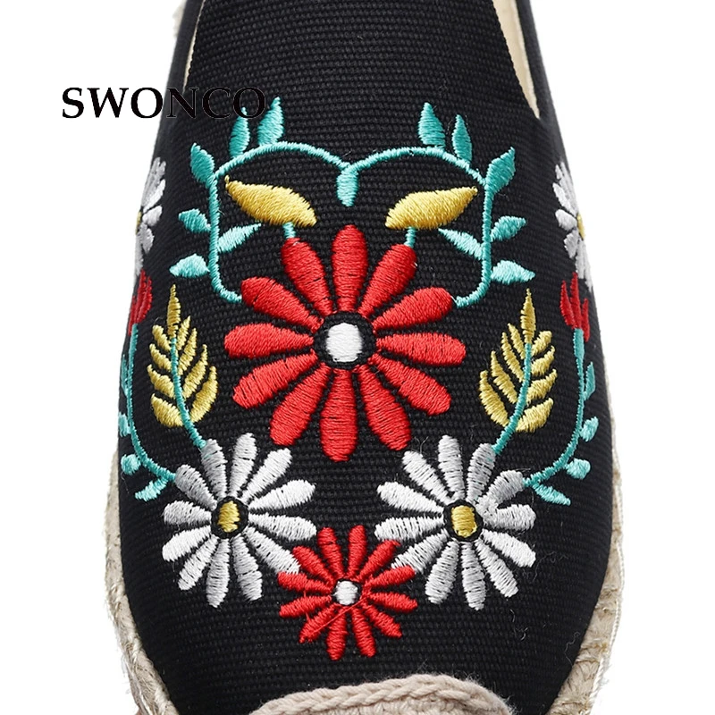 SWONCO/женские шлепанцы 2018 Модные женские с вышивкой из пеньковой соломы Женская
