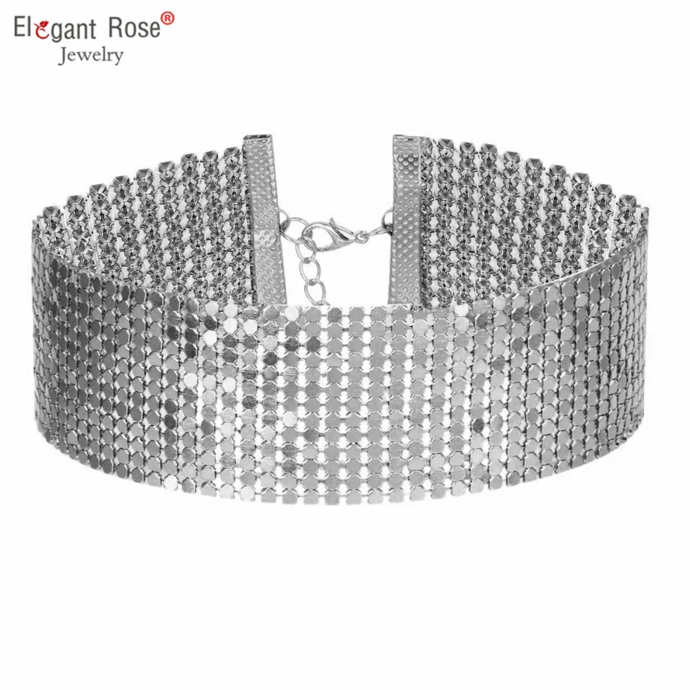 Новейшее колье-чокер женское серебряное Золотое черное блестящее металлическое