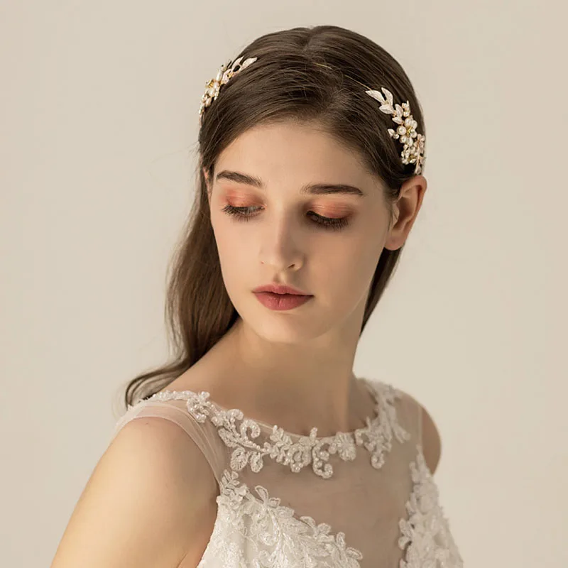 SLBRIDAL золотой сплав ручной работы проводной горный хрусталь кристалл пресноводный жемчуг свадебное украшение на голову свадебные аксессуары для волос женские украшения