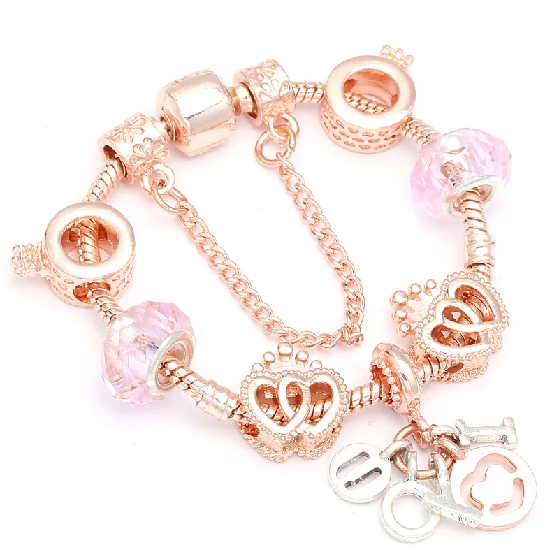 TOGORY 8 Style Rose Gold Love Beads Charm Bracelets For Girl Heart Pendant Fine Bracelet Women Brand Jewelry Dropshipping | Украшения и