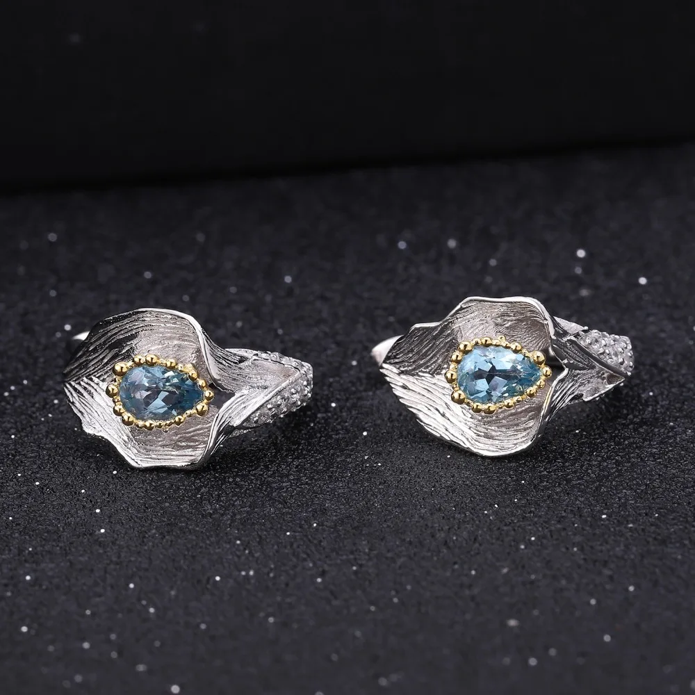 Балетные наборы для женщин, 3.02Ct, натуральный Швейцарский Голубой Топаз, 925 пробы, серебро, ручная работа, Калла, лилия, кольцо, серьги, ювелирные наборы для женщин, вечерние