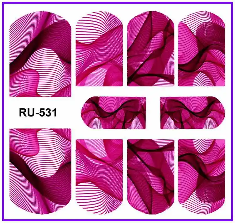 UPRETTEGO NAIL ART Водные Наклейки для ногтей, полное покрытие, радужные разноцветные грандиентные атласные кружева, шелковая сетка, узор, RU529-534 - Цвет: RU531