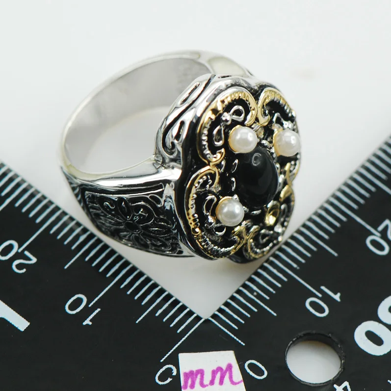

Black Wtite Pearl 925 Sterling Silver Ring Size 6 7 8 9 10 F991
