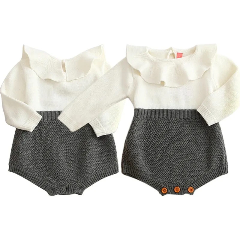 

Baby Girls Long Sleeve Jumpsuits Baby Boys Infant Rompers Ruffles Princess Girl Sweet Knitted Overalls Infant Romper 70-100cm