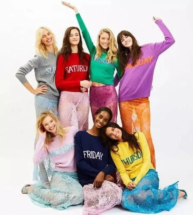 Женский джемпер с надписью Rainbow Week вязаный свитер в уличном стиле осень 2017 |