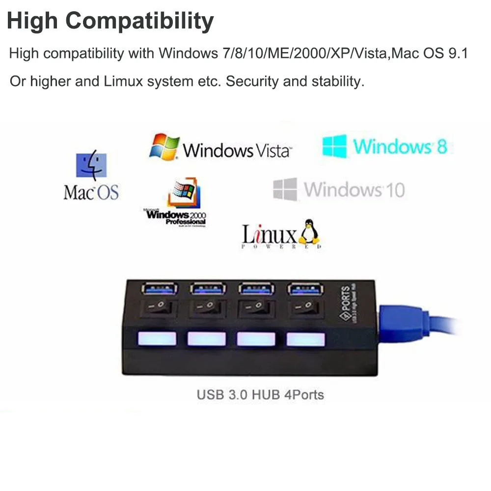 CHYI usb-хаб 3 0 4/7 портов USB разветвитель концентратора с адаптером питания для США