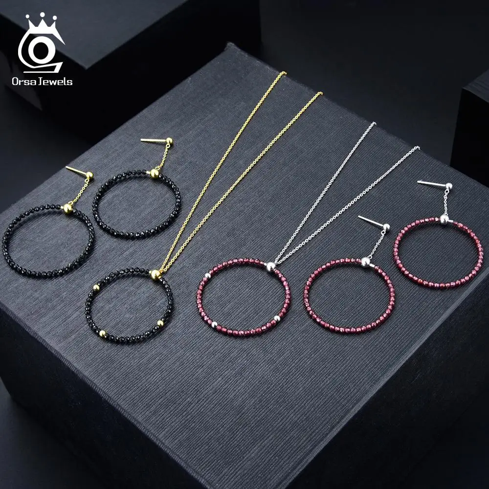 ORSA JEWELS Настоящее серебро 925 пробы женское ожерелье Черная шпинельная Подвеска 18 к золотая цепочка модные тонкие ювелирные изделия SN159-B