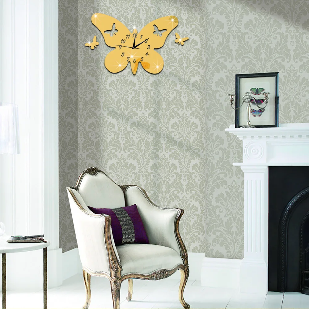 New clock and creative 3D environmental stereo butterfly mirror can remove wall Free Shipping | Дом и сад