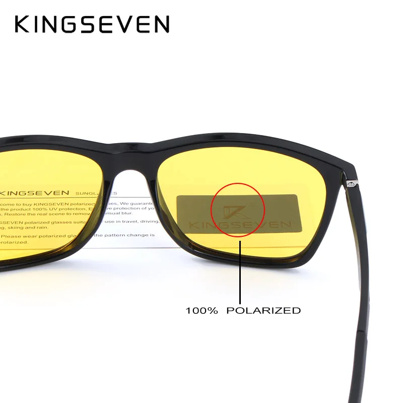KINGSEVEN очки ночного видения фирменный дизайн алюминиевые поляризованные солнцезащитные очки для женщин и мужчин желтые линзы для вождения антибликовые очки