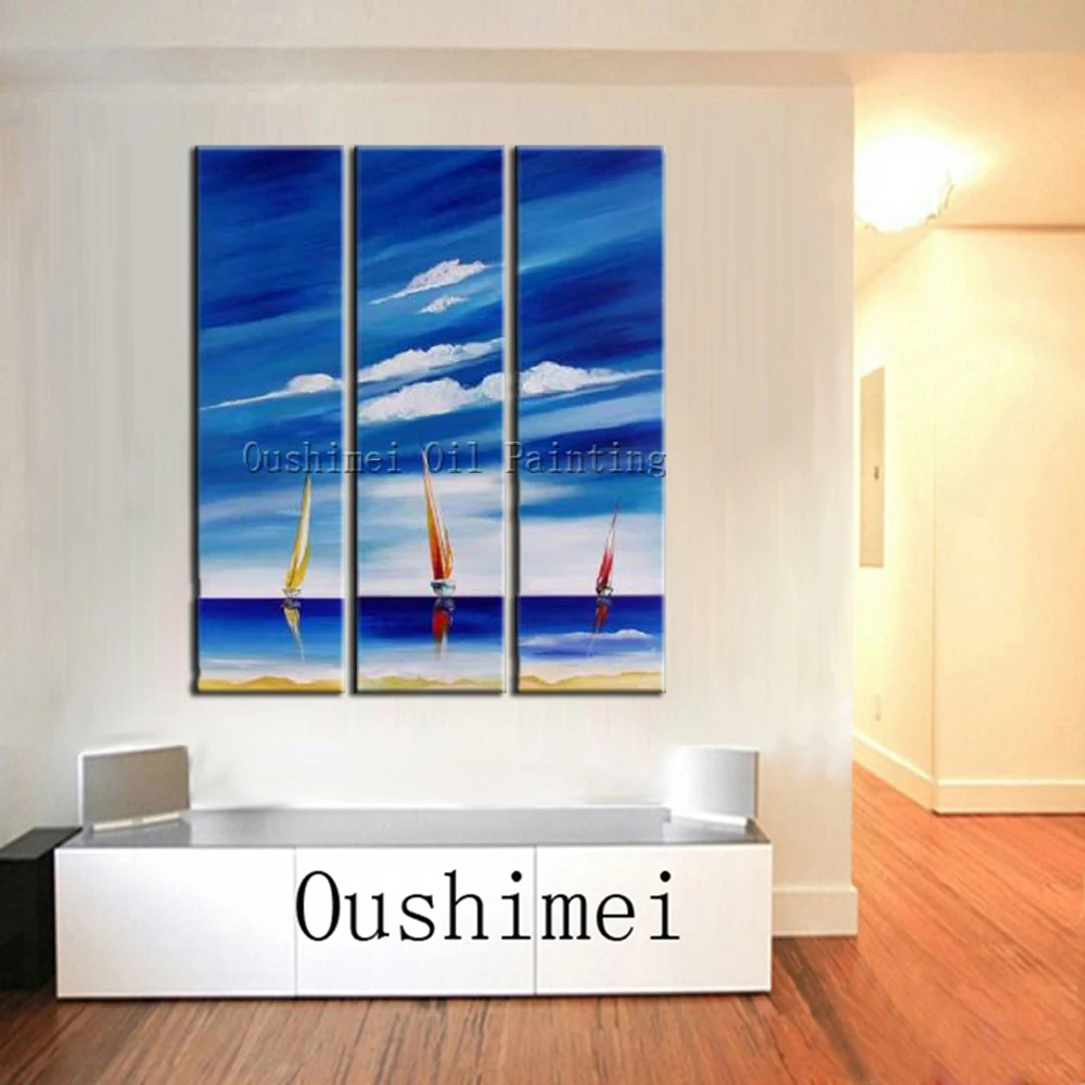 Свежий цвет красивый синий морской пейзаж картина маслом на холсте Ручная