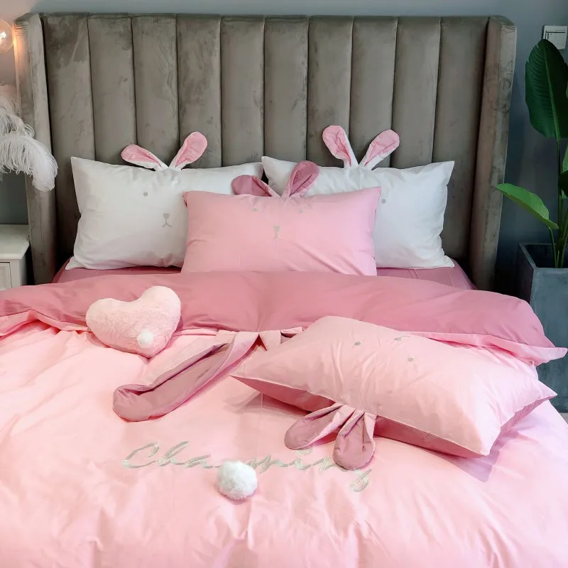 Новинка пододеяльник из 100% хлопка с вышивкой в виде милых кроличьих ушек