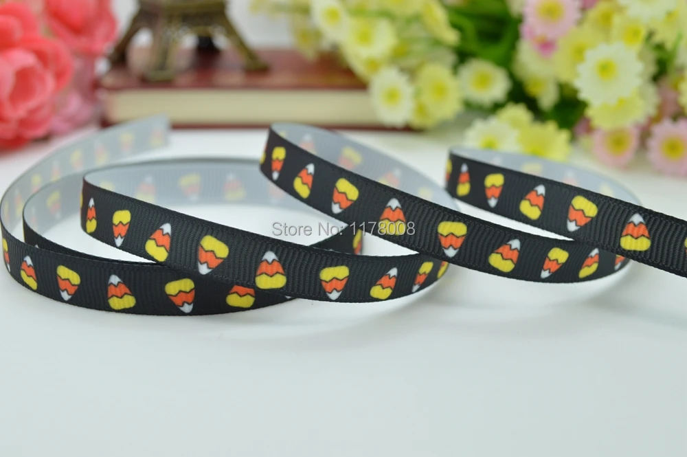 DUWES 3/8" 9mmHalloween chevron zig zag stripe candy corn Printed grosgrain ribbon hairbow DIY handmade clothing 50yards |