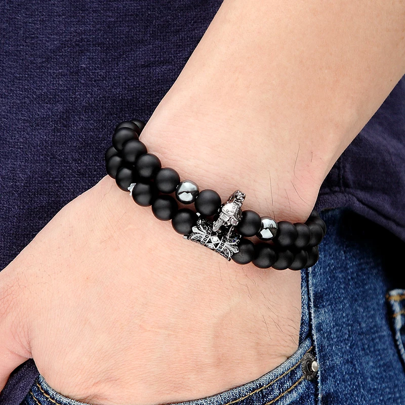 2 шт./компл. ретро рыцарский шлем подвеска черный матовый мужской браслет с