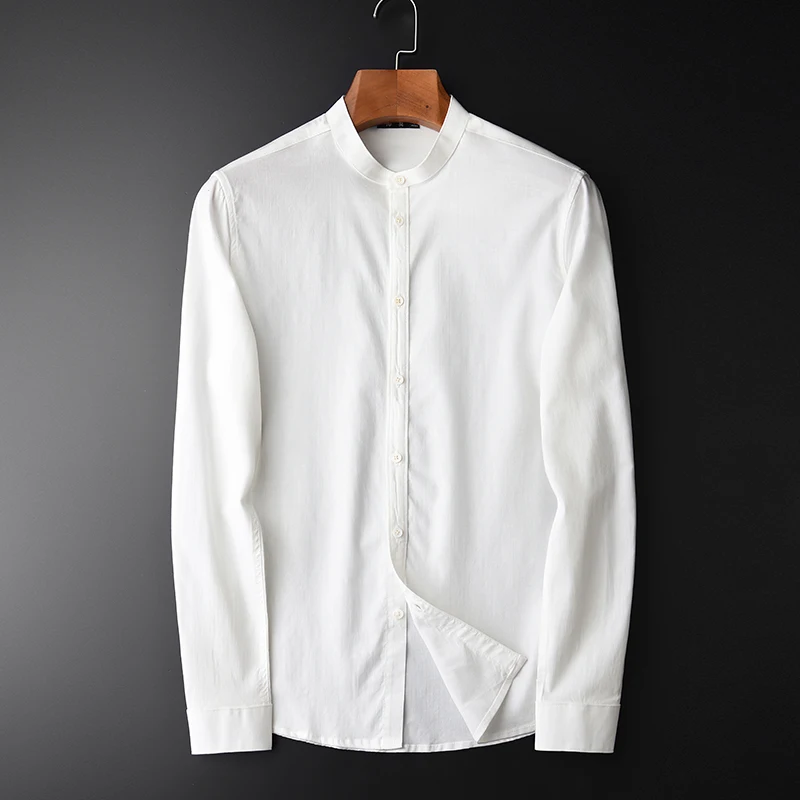Minglu протектор со стоячим воротником Для мужчин рубашки Роскошные лиоцелл ткани