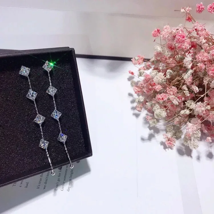 Простой atmospheres925 серебряные иглы бахрома длинные Серьги|earrings earring|earrings longearrings simple