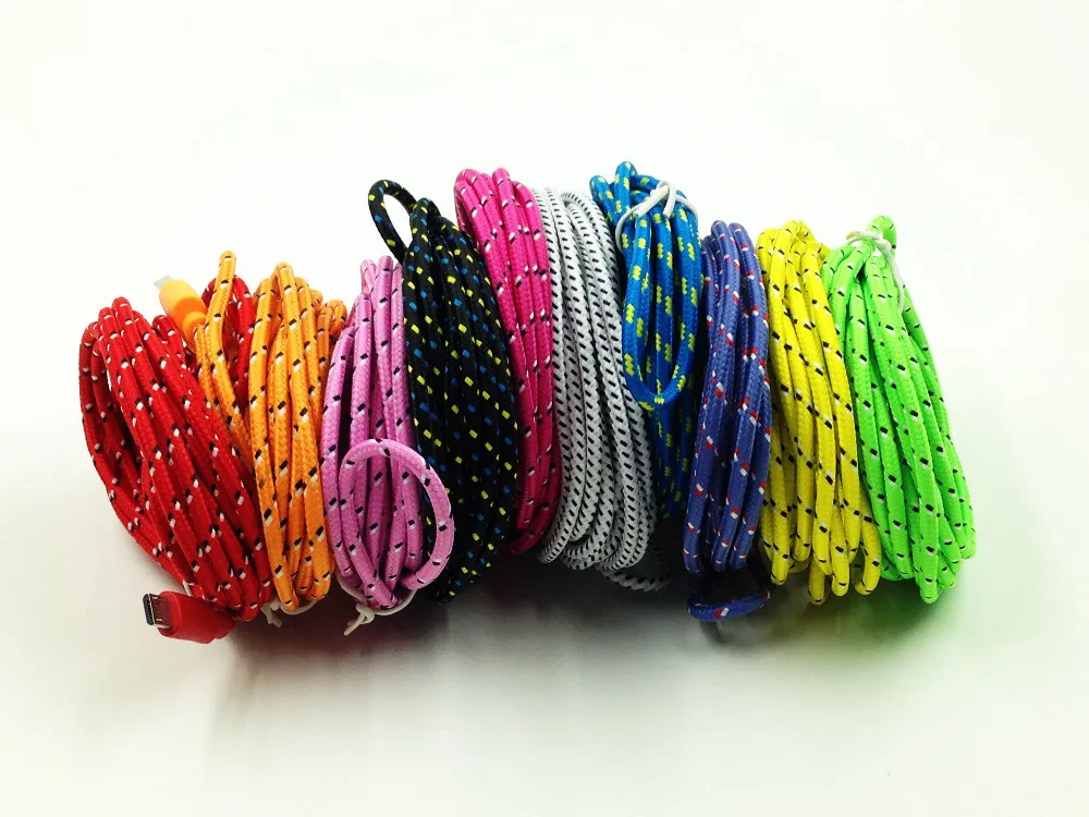 100 шт./лот плетеный провод Micro USB кабель 3 м 9 футов Синхронизация Нейлон Плетеный 5pin