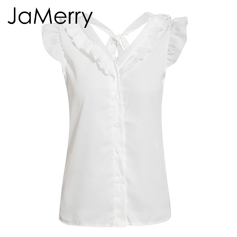JaMerry винтажные сексуальные белые женские шифоновые летние гофрированные