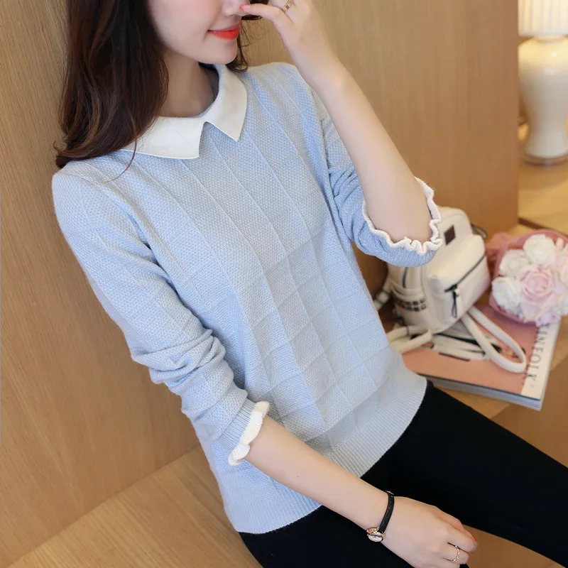2020 In the autumn of 40 hot new lace cuff female head shirt white small collar sweater F1222 | Женская одежда