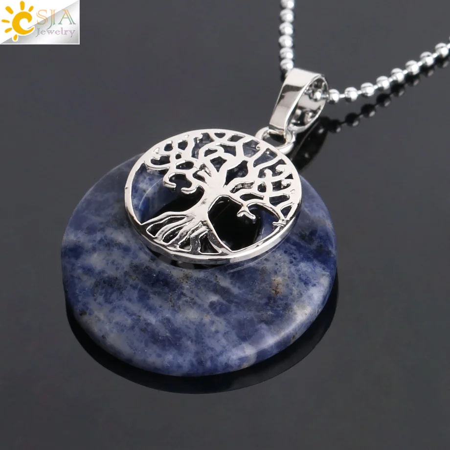 Sodalite Chain CSJA натуральный камень подвеска "Древо жизни" кулон круглый полый пончик рейки подвески из серебра ожерелье для женщин мужчин ювелирные изделия F951 - Окраска металла: Sodalite Chain