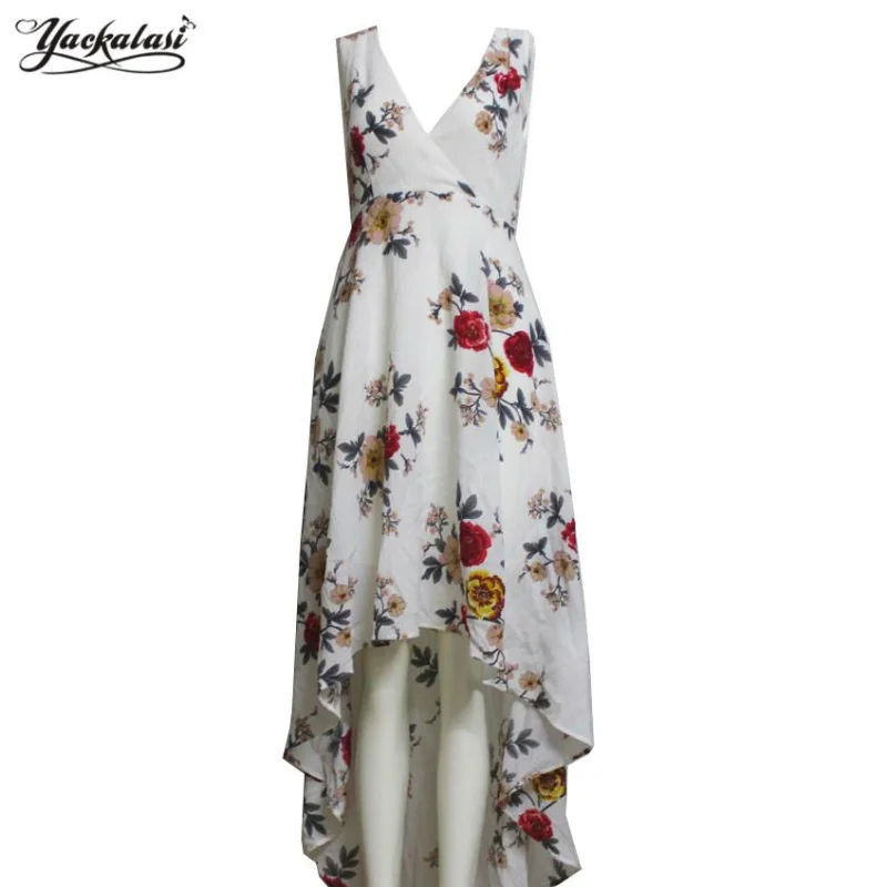 Женское платье макси с цветочным принтом и глубоким V образным вырезом|vestido slim|maxi
