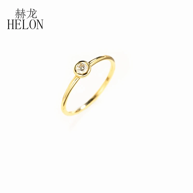 HELON Solid 14 K/585 Желтое золото круглый 0.3CT Moissanite кольцо искусственный бриллиант свадебное кольцо для женщин кольцо модный подарок для ювелирных изделий