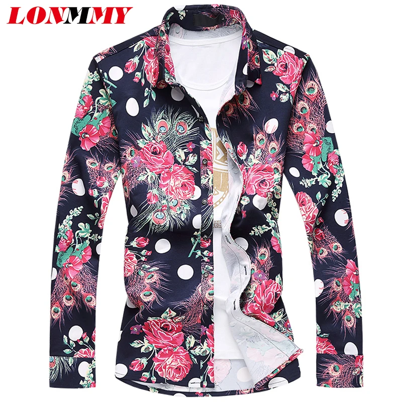 LONMMY/L 6XL мужская рубашка с цветочным рисунком 65% хлопок брендовая одежда camisa