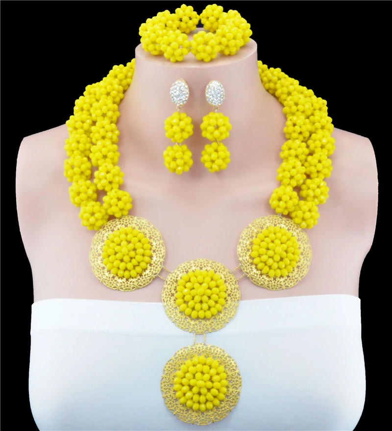 2016 модный желтый Африканский Свадебный комплект ювелирных изделий с шариками