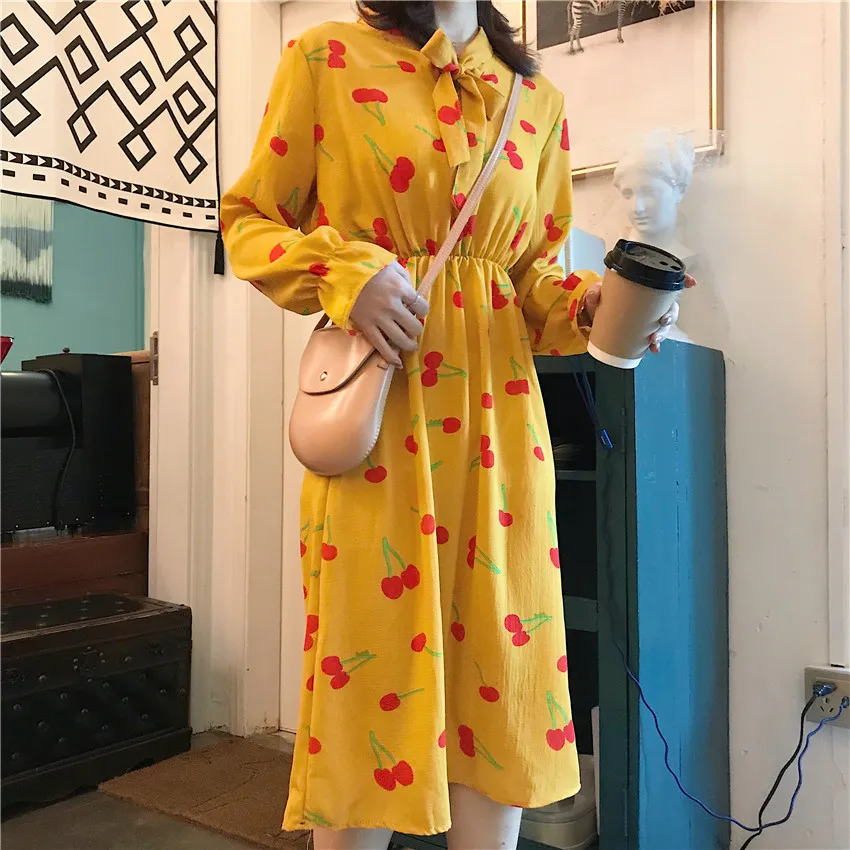 Elbise/милое дизайнерское платье с вишней модная Брендовая женская одежда весенние