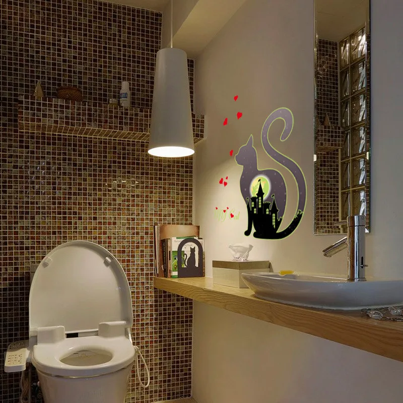 DIY светящийся милый кот сердце город настенный стикер Ночной светильник спальня