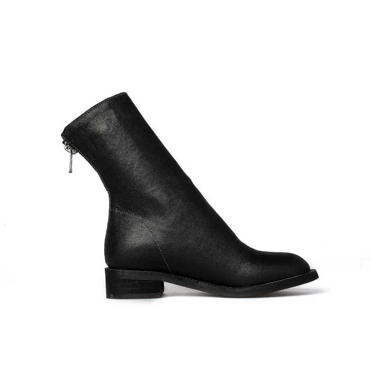 

MLJUESE 2019 women Mid calf boots sheepskin black color zippers low heel autumn spring women boots size 33-43
