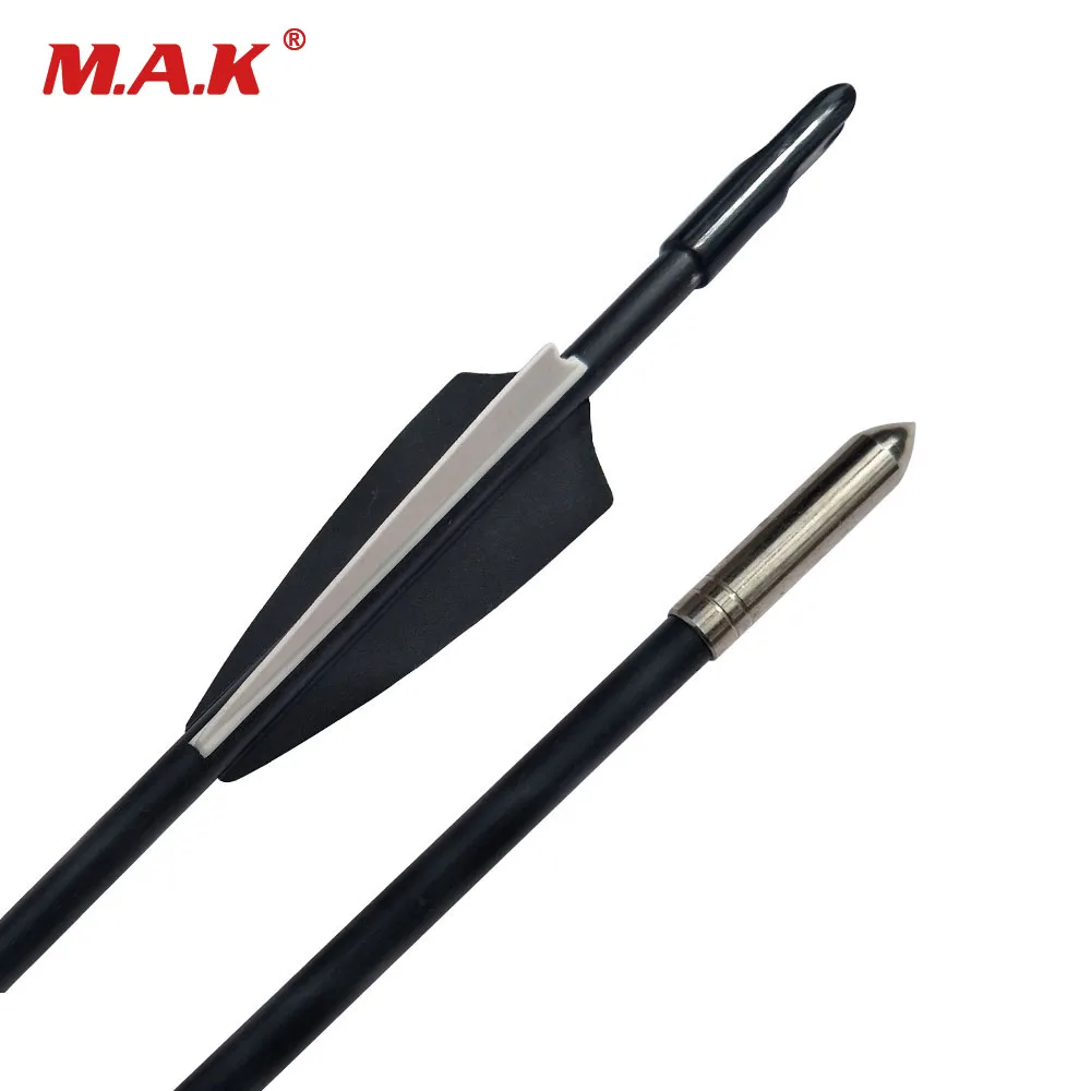 Углеродное волокно 30 дюймов длина стрелы позвоночника 800 диаметр 6 мм черные и белые перья для стрельбы из