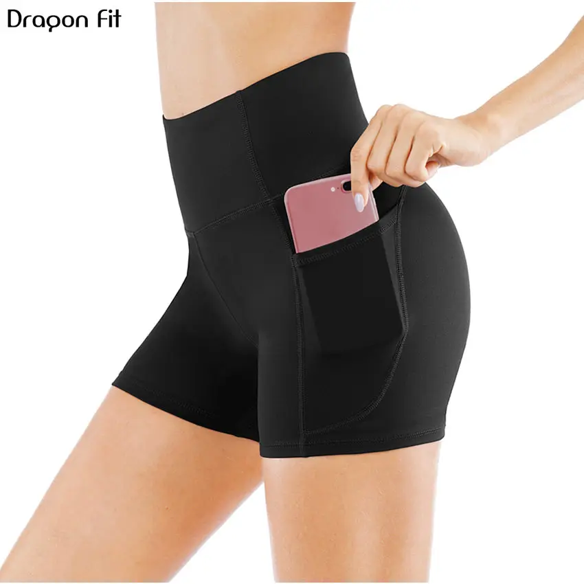 Dragon Fit спортивные шорты для йоги с высокой талией для женщин, спортивные шорты для велоспорта с карманами, компрессионные шорты для тренировок, фитнеса, спортзала, бега