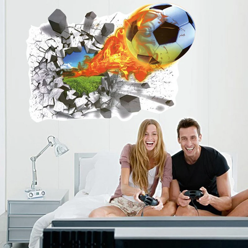 Огонь Футбол через стены наклейки для детской комнаты декорация Переводные