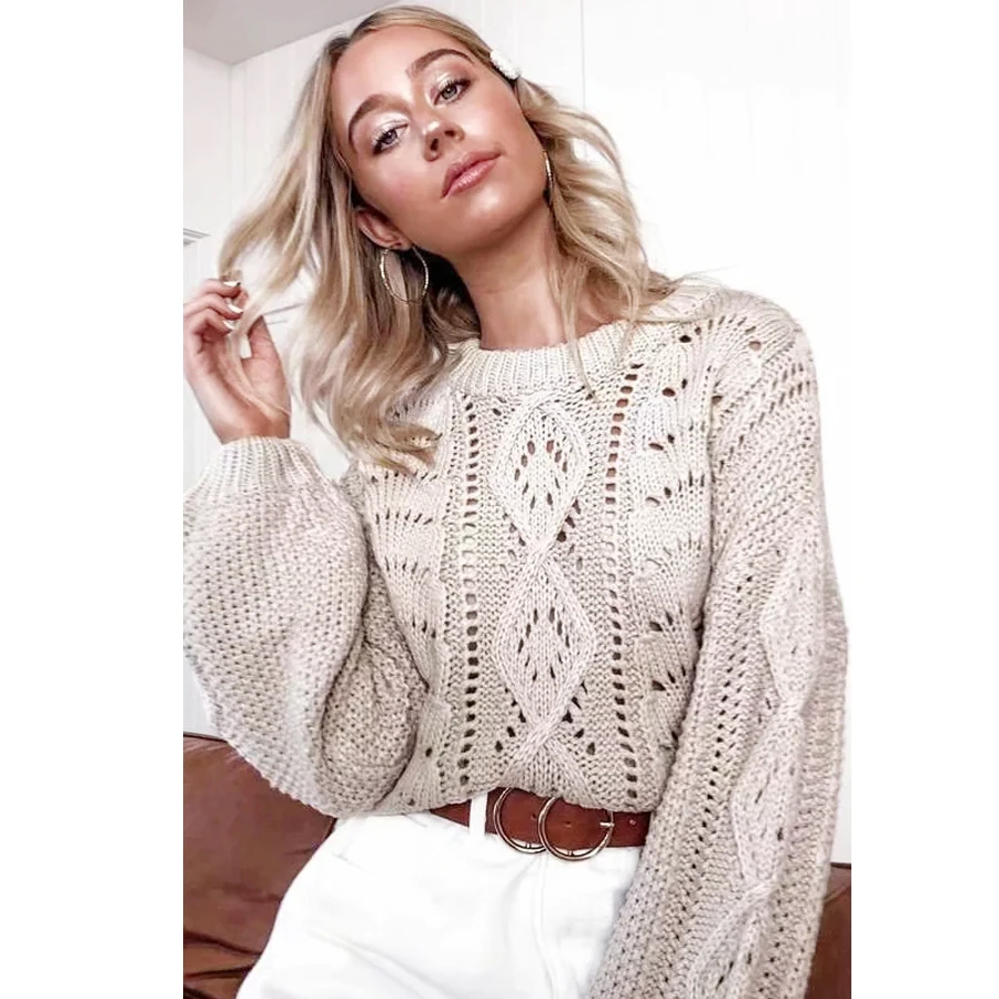 TEELYNN boho pullovers sweater for women 2019 Autumn winter lantern long sleeve warm top loose o-neck knitted sweaters | Женская одежда