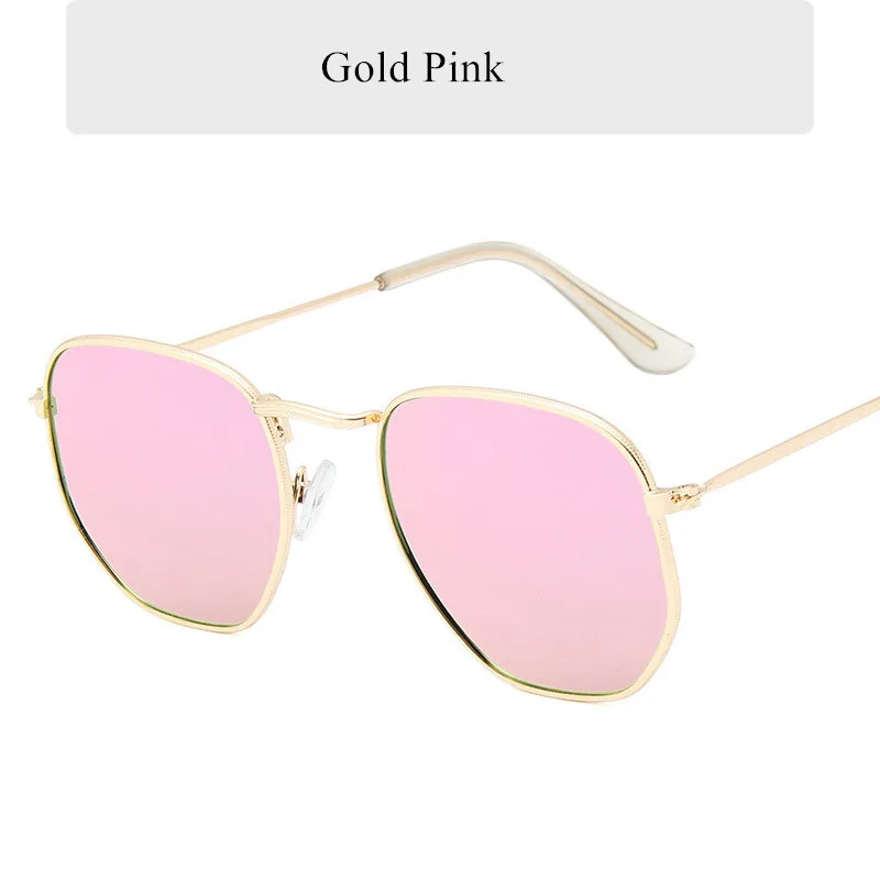 Gold Pink Oulylan, Винтажные Солнцезащитные очки, женские, мужские, фирменный дизайн, Ретро стиль, маленькие, полигоновые, солнцезащитные очки, шестигранная металлическая оправа, очки - Цвет линз: Gold Pink
