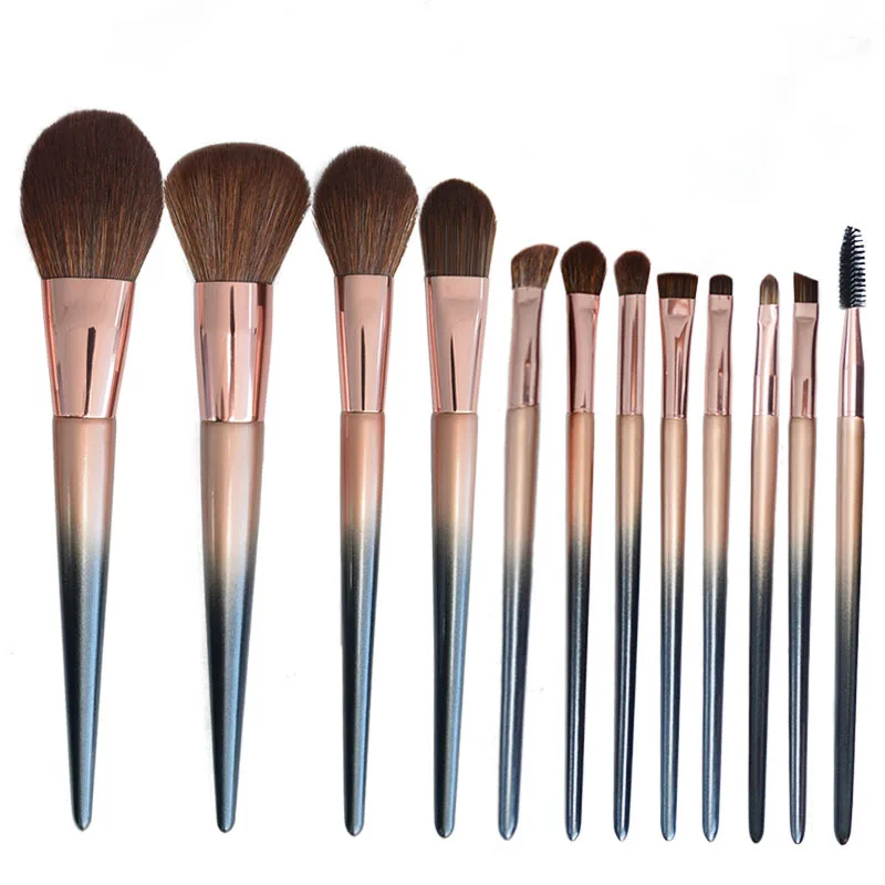 Professional 12Pcs Makeup Brushes Set Gradient Color Foundation Powder Blush Eyeshadow Cosmetic Brush Kit with Bag