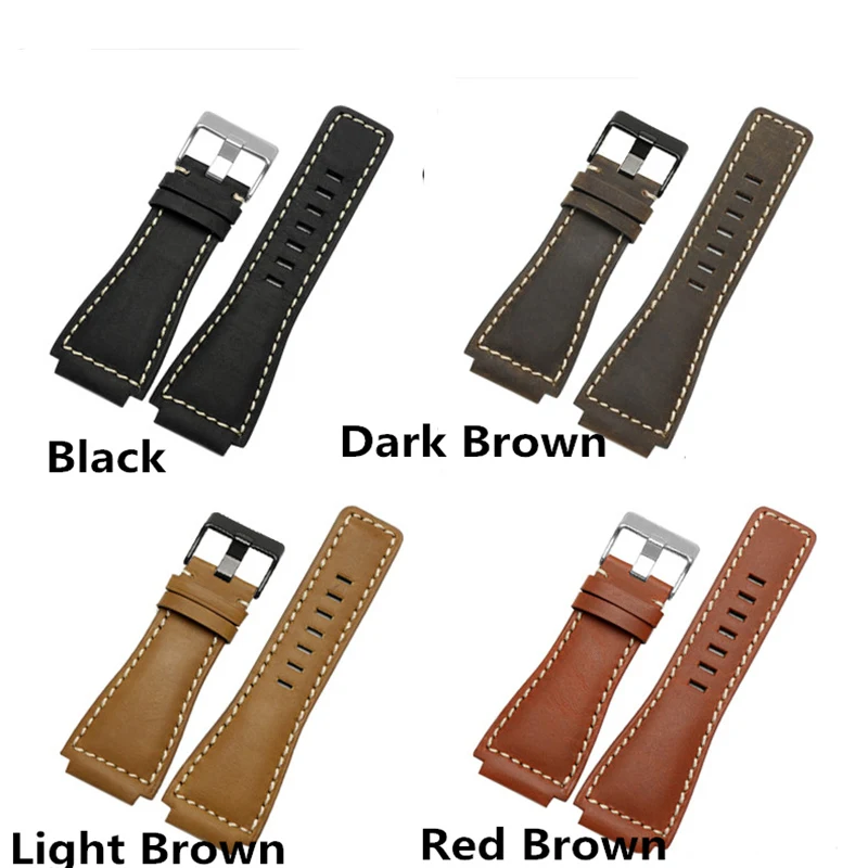 MERJUST 33*24mm Convex End Italian Soft Calfskin Leather Watch Strap For Bell Series BR01 BR03 Watchband Bracelet Belt Ross