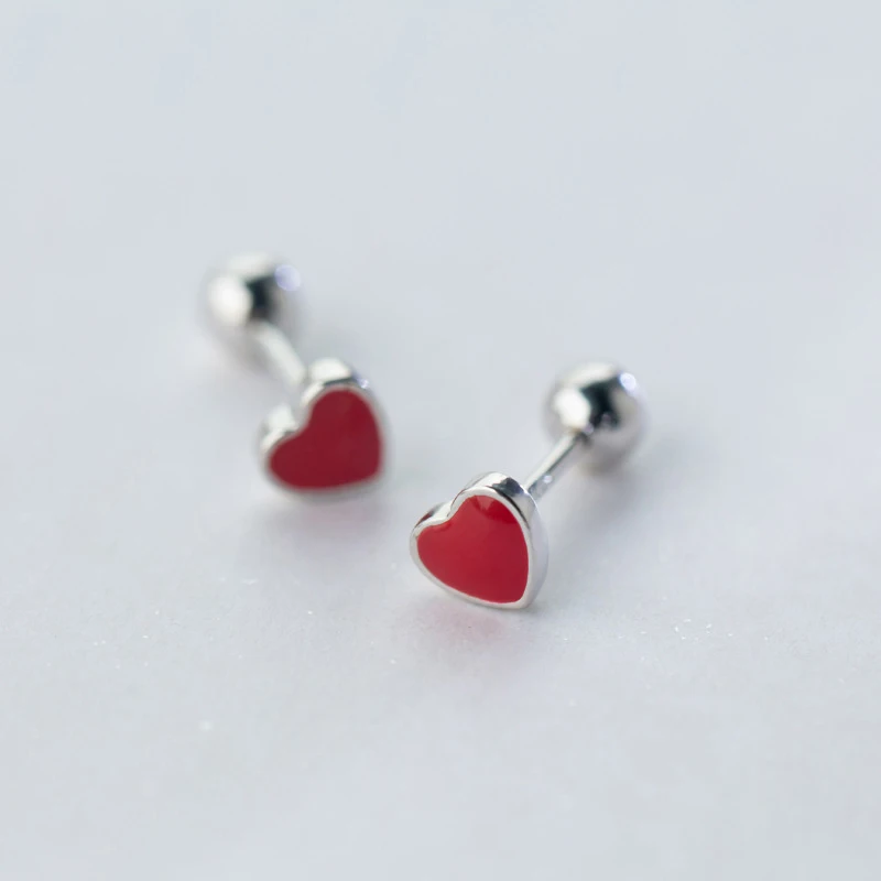 

Серьги-гвоздики MloveAcc из серебра 925 пробы с красным сердцем и гладким шариком, ювелирные украшения