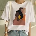 Корейские винтажные футболки в стиле ретро с абстрактным рисунком, повседневные футболки с коротким рукавом и круглым вырезом в стиле Харадзюку, футболки, топы