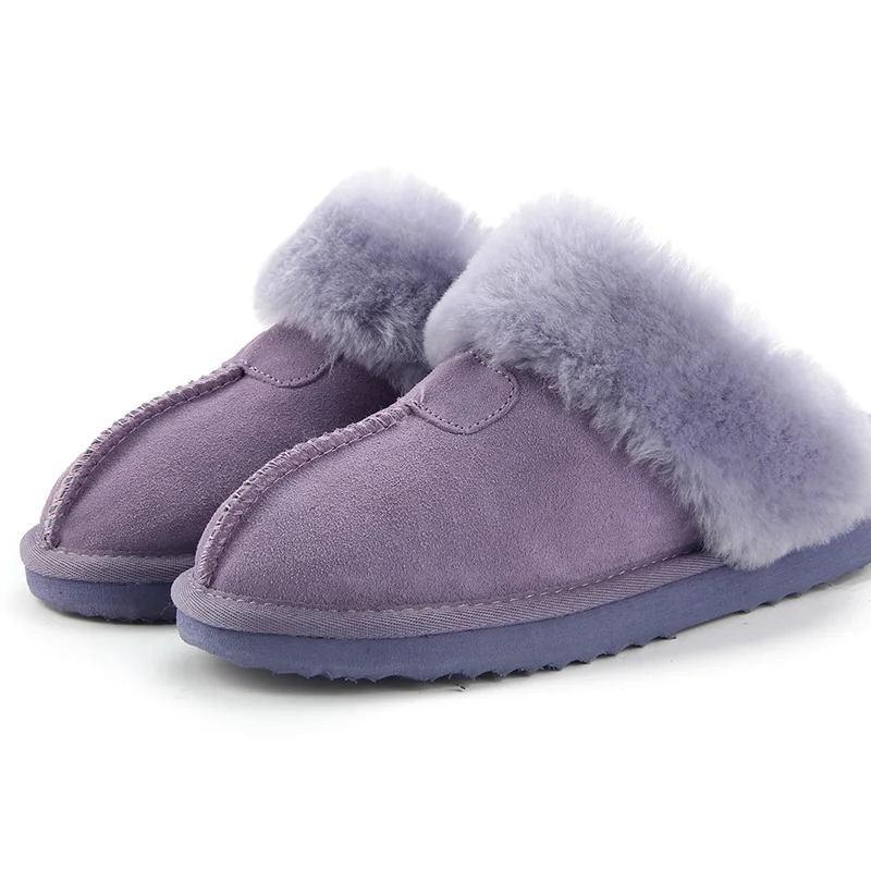 Purple HABUCKN/тапочки с натуральным мехом; Модные женские зимние тапочки; женские теплые домашние тапочки; Качественная Мягкая шерстяная женская домашняя обувь - Цвет: Purple