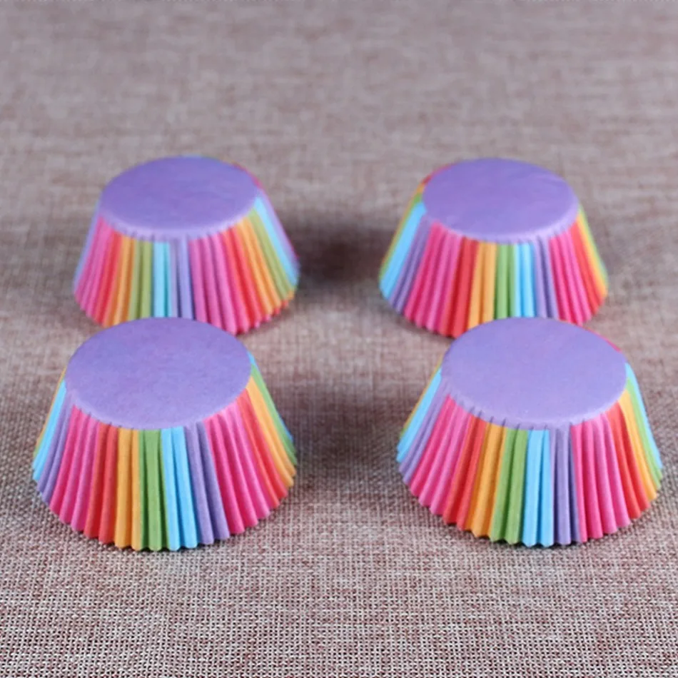 100 шт./лот бумажные чашки для торта радужные цвета лайнер кексов коробки выпечки