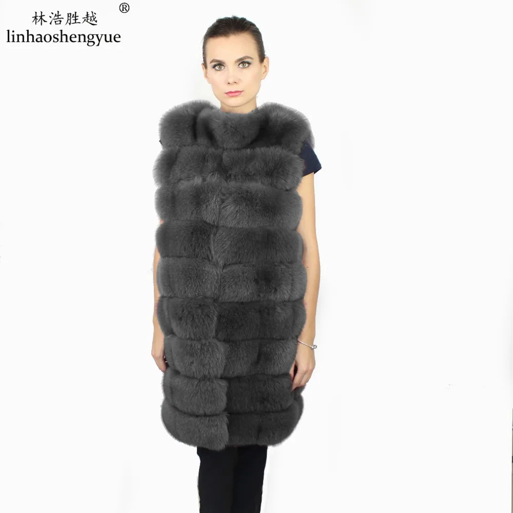 Linhaoshengyue  Fashion Women Real Fox Fur Women Vest 91cm Fox Fur Long Vest